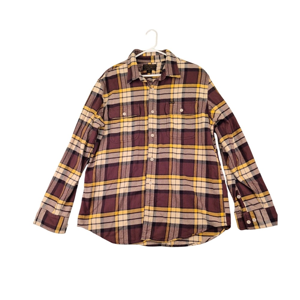 Filson Mens XL Plaid Flannel Button Down Vintage Work Shirt Brown Beige Yellow